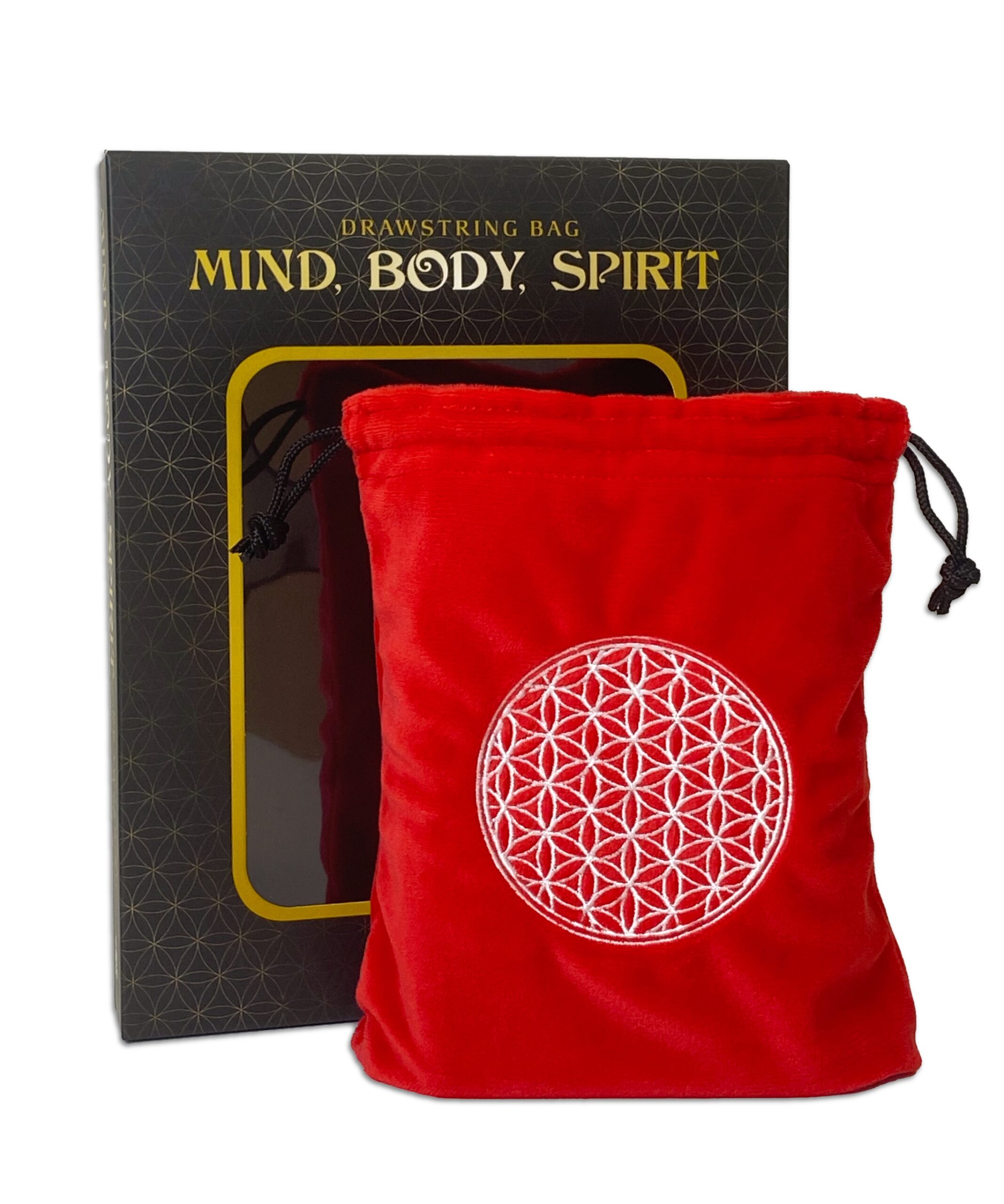 生命之花白紋刺繡紅繩束口袋｜White Embroidered Flower Of Life On Red Drawstring Bag