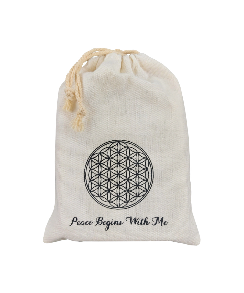黑色生命之花棉麻束口袋｜Black Drawstring Bag