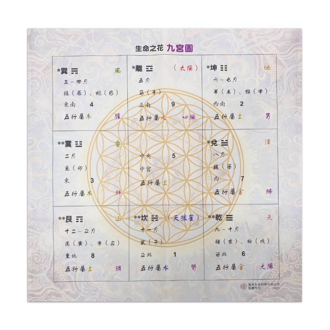 生命之花九宮圖｜夏林生命科學，源自「洛書」的後天八卦，60 cm × 60 cm