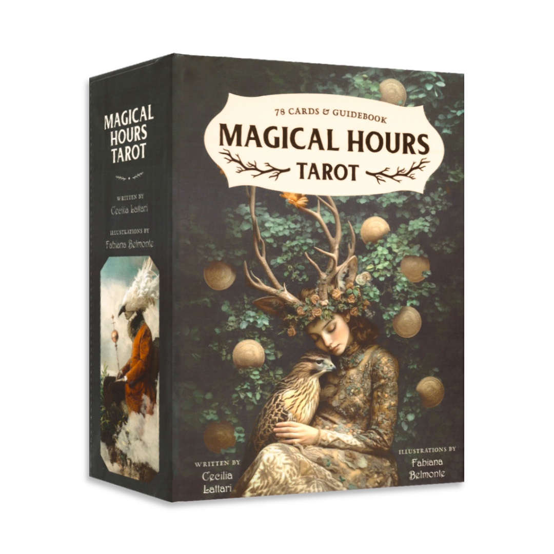 魔時之書塔羅｜Magical Hours Tarot｜78張,充滿自然與魔法氛圍的塔羅牌以拼貼風格呈現，融合植物、陽光、月光與神秘直覺,贈中文翻譯
