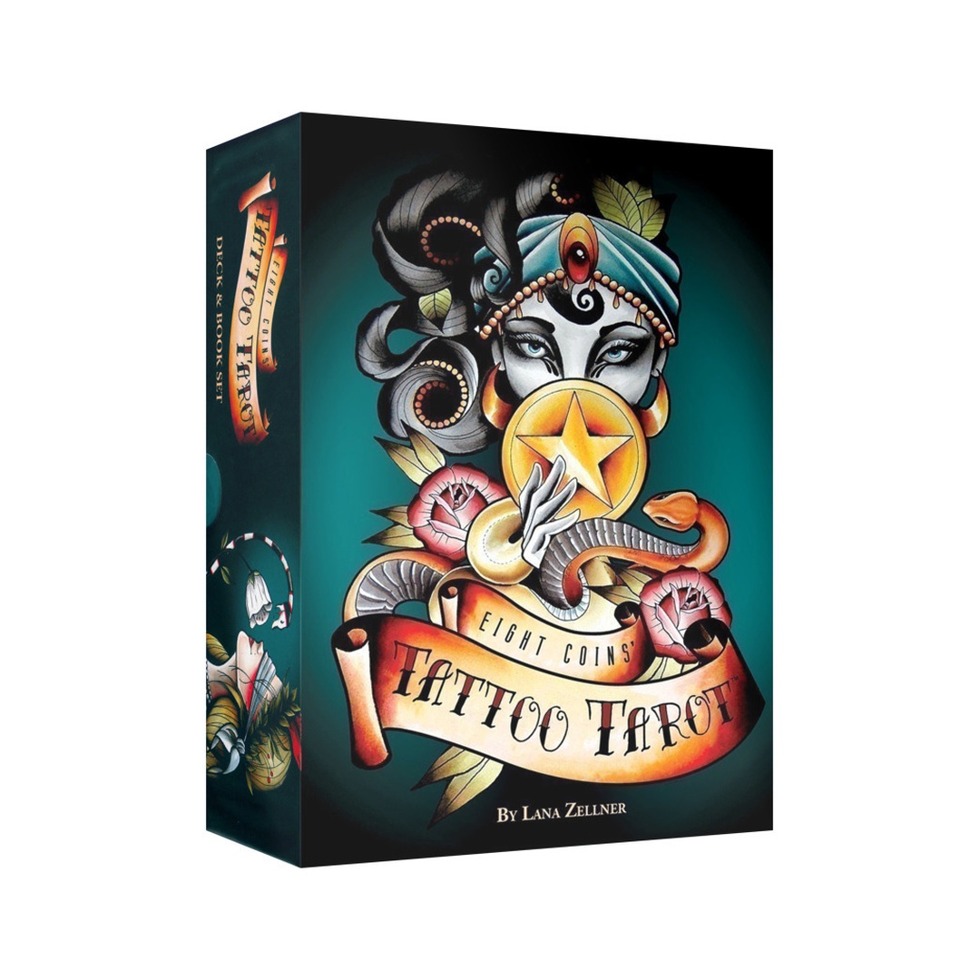 八錢紋身塔羅牌｜Eight Coins Tattoo Tarot｜82張,手繪水彩畫風,贈中文翻譯