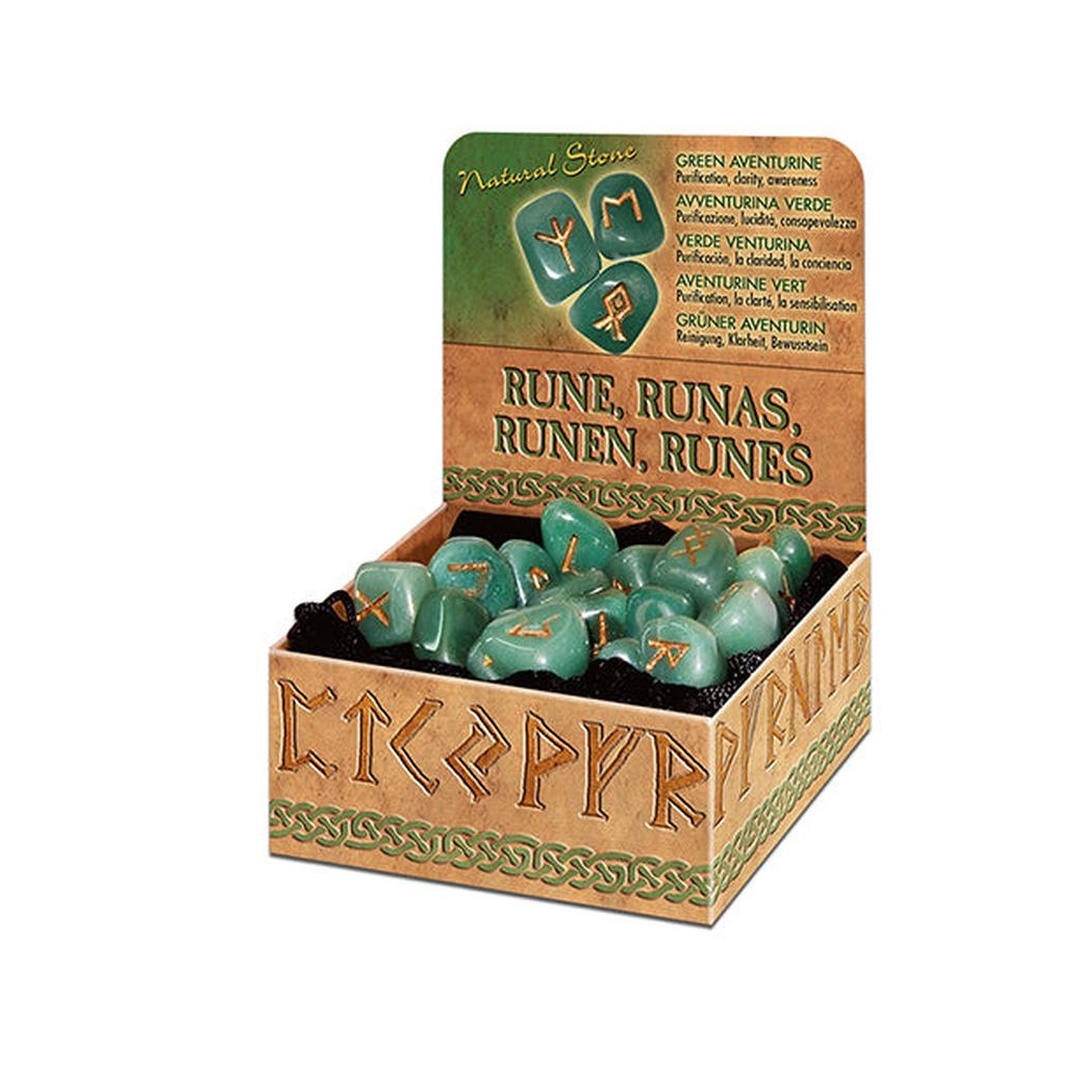 綠東陵盧恩符文石｜Lo Scarabeo Green Aventurine Runes｜25顆